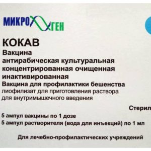 Кокав вакцина антирабическая культуральная концентрированная очищенная инактивированная 1доза 5 шт. лиофилизат для приготовления раствора для внутримышечного введения